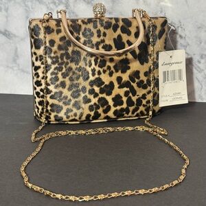 Leopard Print Clutch with Gold Chain by D'Margeaux